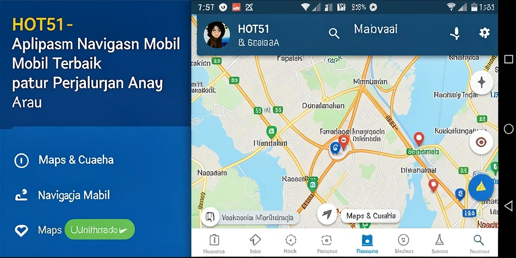 Antarmuka aplikas HOT51 untuk navigasi mobil yang efisien.