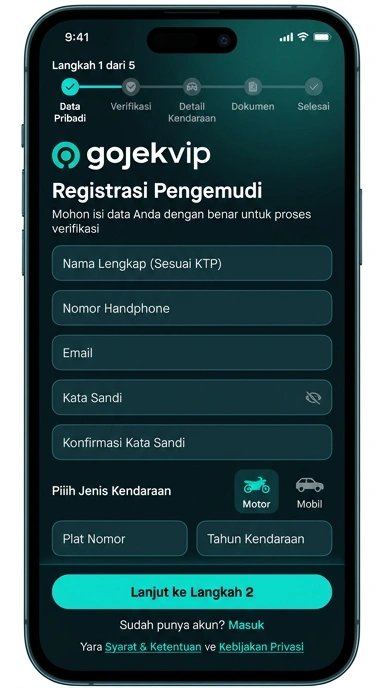 Tampilan halaman daftar gojekvip
