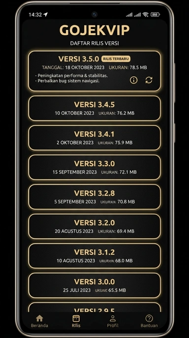 Tampilan riwayat versi gojekvip